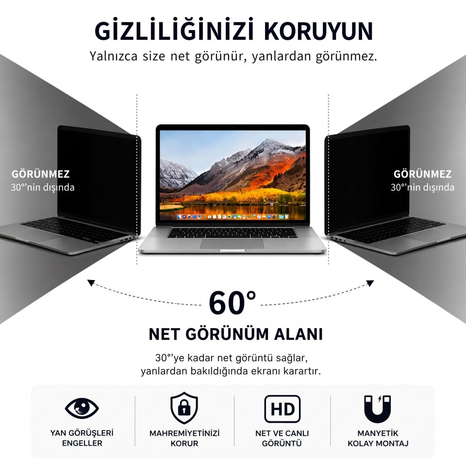 MacBook 13.6 inç Manyetik Privacy Gizlilik Ekran Koruyucu