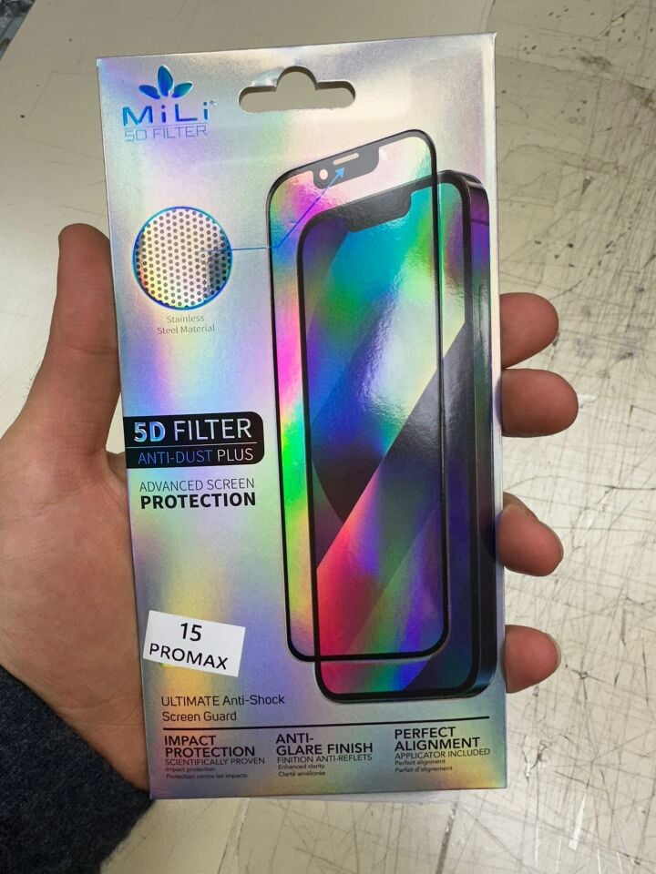 Mili iPhone 15 Pro Max 5D Ekran Koruyucu Filter 9H Temperli